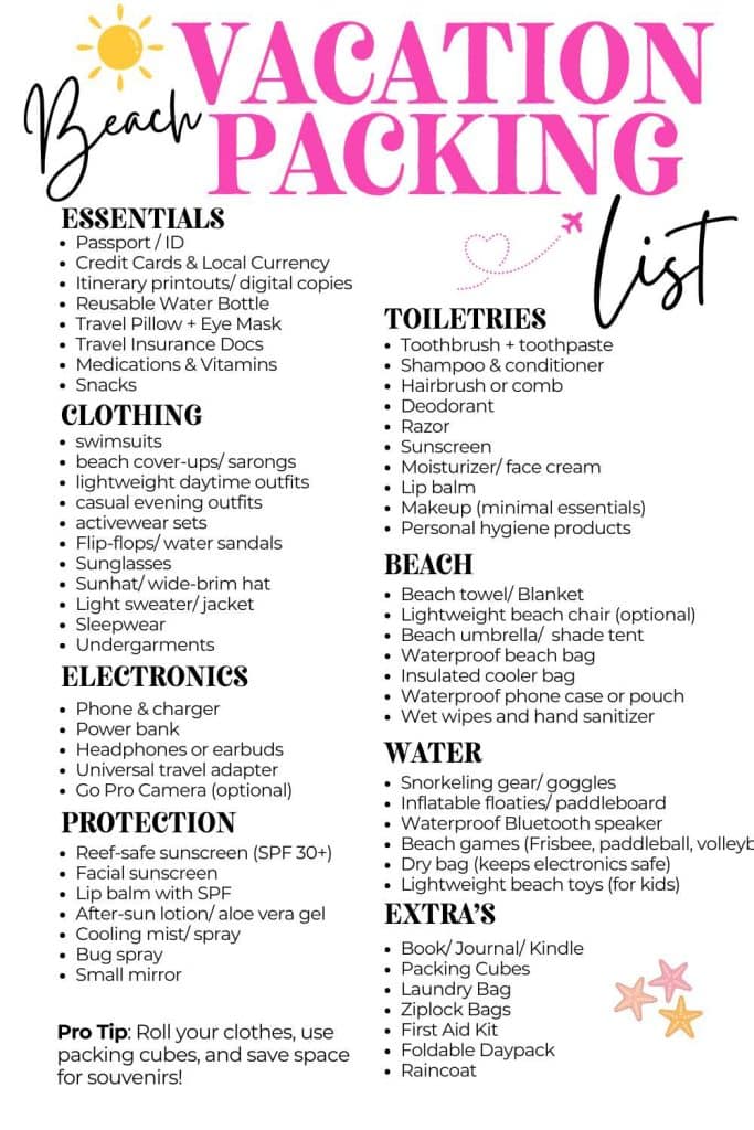 Beach Vacation Packing List