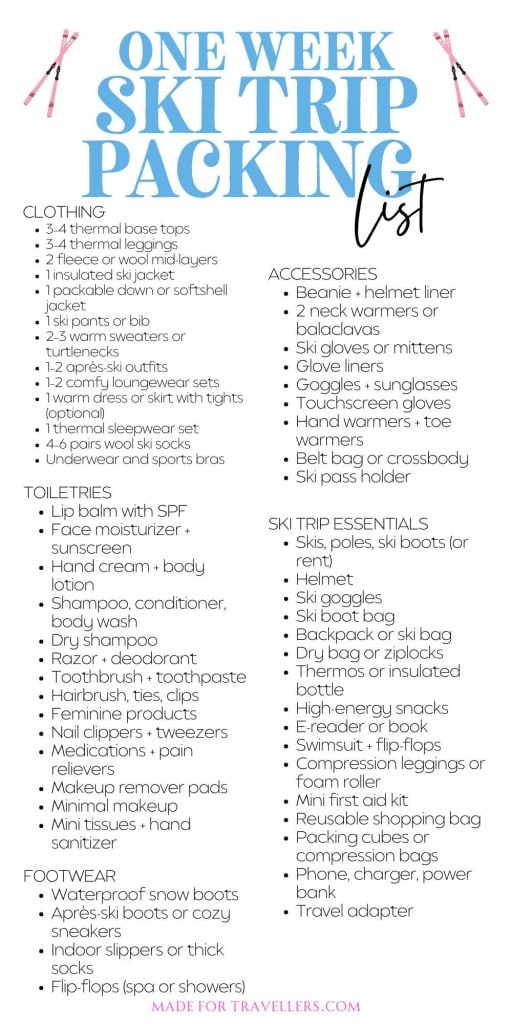 one week ski trip packing list