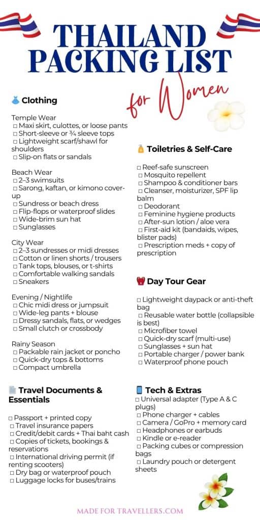 thailand packing list for women